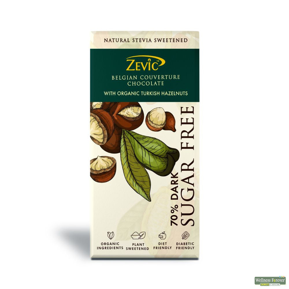 Zevic Belgian Couverture Chocolate with Organic Turkish Hazeknuts (Sugar Free), 40g